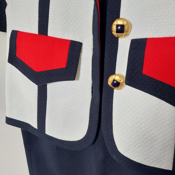 Audrey Laurent Vintage White/Red/Navy TRIM Skirt Blazer Suit, Size 10 - Picture 12 of 12